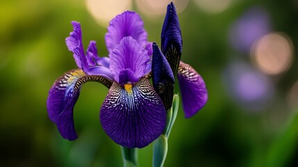 Poster -  A tight shot of a purple bloom against a backdrop of blurred green foliage