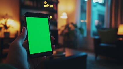 Poster - Smartphone with Green Screen in Comfortable Living Room