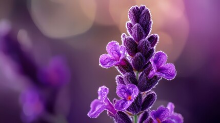 Canvas Print -  A tight shot of a purple flower with softly blurred background lights