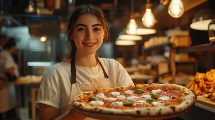 Wall Mural - Smiling Chef Presenting Pizza