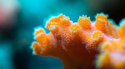 Poster -  A tight shot of an orange coral, adorned with water droplets, against a softly blurred background