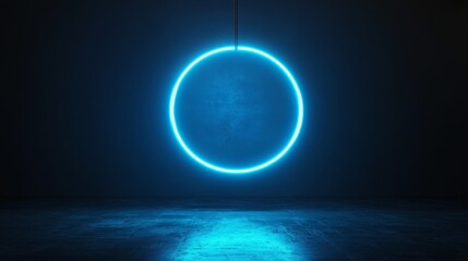 Wall Mural - Glowing Neon Blue Circle in Dark Room