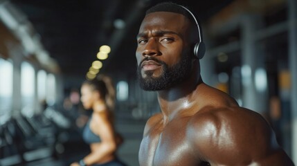 Wall Mural - Fit and Focused Man in Gym with Headphones