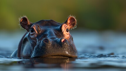 Sticker -  A tight shot of a hippo's head, emerging from the water's surface