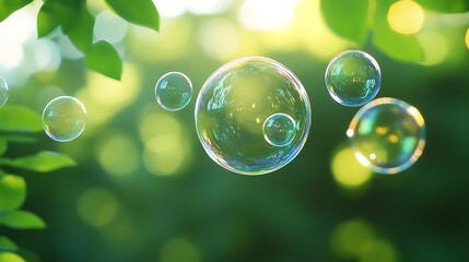 A high-definition, ultra-close-up shot of delicate soap bubbles floating through the air, their surface reflecting vibrant colors and capturing the soft light of a sunny afternoon.