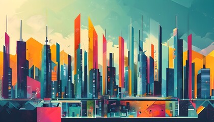 Wall Mural - Dynamic Abstract Cityscape Illustration Featuring Innovative Business Concepts and Urban Energy