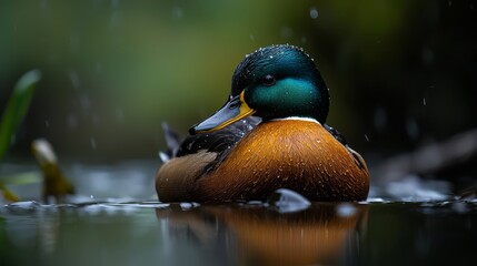 Sticker -  A tight shot of a duck submerged in water, with droplets cascading from its back legs