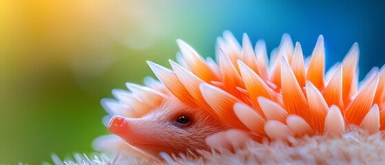 Wall Mural -  A hedgehog, with distinct spikes covering its back, against a blurred background