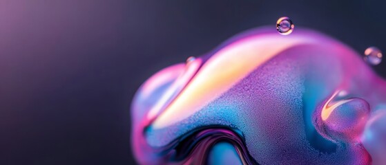 Wall Mural -  A tight shot of a water droplet against a backdrop of purple and blue, featuring a pink and blue whirl at the droplet's base