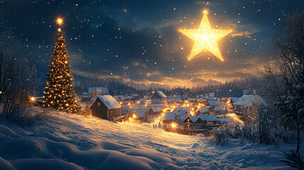 cozy village under a starry night