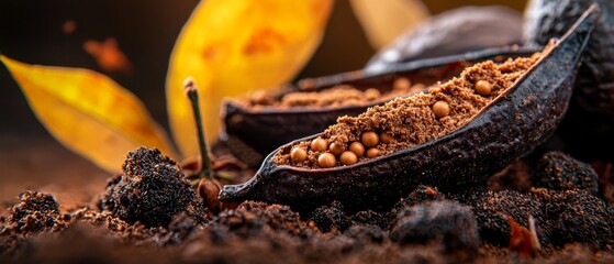 Canvas Print -  A pair of bananas atop a mound of dirt, with one fruit sprouting a plant