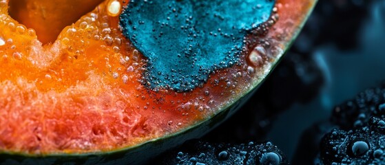 Poster -  A tight shot of a fruit piece with dewdrops atop and below