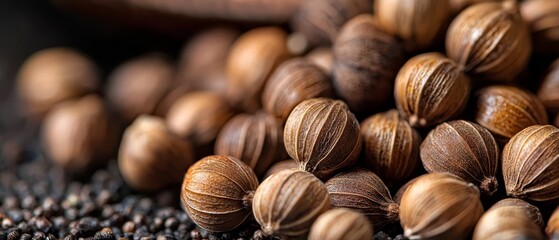 Sticker -  A stack of nuts, some atop a larger stack, both resting on a table