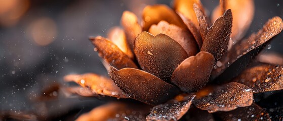 Poster -  A tight shot of a bloom with dew drops on it, surrounded by a soft blur of water droplets on the petals