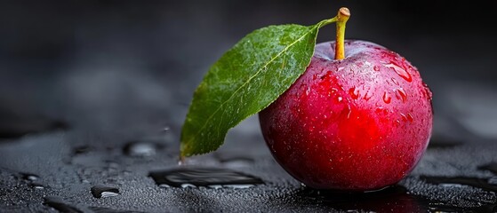 Sticker -  A red apple floats atop a green puddle, its stem submerged; a solitary green leaf emerges from the water