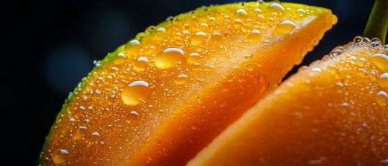 Poster -  A tight shot of a grapefruit with dewdrops on its exterior and rim