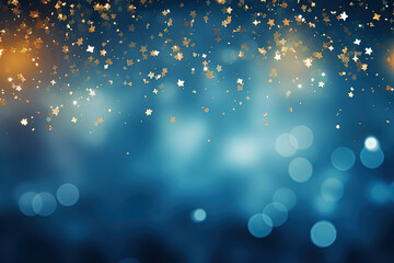 Poster - Blue background with silver and gold snowflake particles and blurred bokeh sparkles