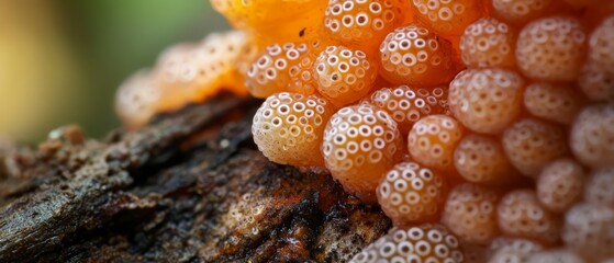 Canvas Print -  A tight shot of oranges on a tree branch, adorned with water droplets atop each fruit