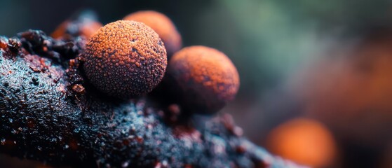 Sticker -  A tight shot of balls nestled on a tree branch, adorned with water droplets atop each one