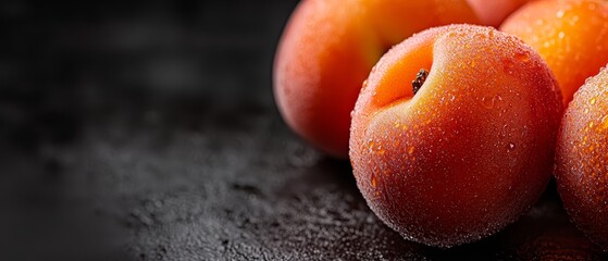 Sticker -  A group of oranges sits atop a wet table, their surfaces dotted with water droplets