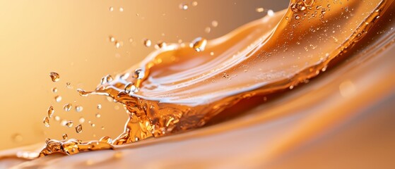 Wall Mural -  Close-up of orange liquid splashing onto water's surface against light yellow backdrop