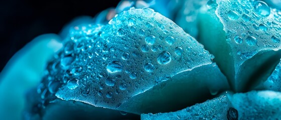 Canvas Print -  A close-up of a blue flower, adorned with water droplets on its petals Petals fully coated in water droplets