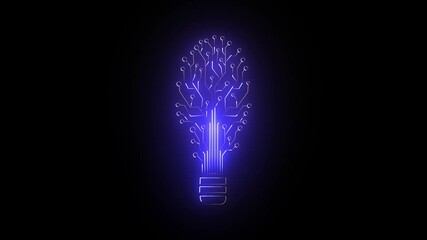 Glowing neon line technology  light bulb icon isolated on black background.