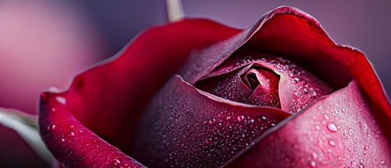 Sticker -  A red rose with dewdrops on its petals and a blurred backdrop