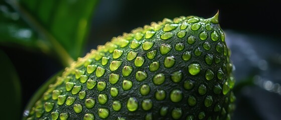 Wall Mural -  A tight shot of a verdant plant with dewdrops on its leaves