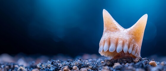 Poster -  A tight shot of a toothfish's teeth against a backdrop of seaweed in a marine aquarium