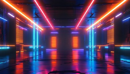 Futuristic Sci-Fi Stage Illuminated by Vibrant Neon Lights