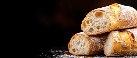 Canvas Print -  A table is laden with a stack of bread, dusted with powdered sugar