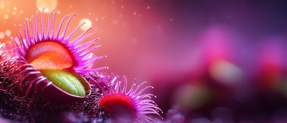 Poster -  A close-up of a purple flower with a green leaf at its base, and a separate red flower nearby