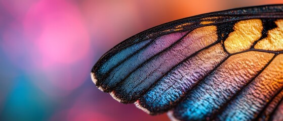 Sticker -  A tight shot of a butterfly's wing with indistinct hues in the surround, and a hazy depiction of another wing