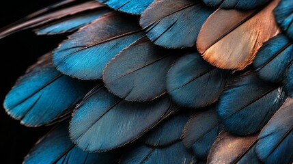 Wall Mural -  A tight shot of a peacock's blue and brown back feathers