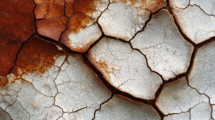 Sticker -  A detailed view of a brown-white textured surface with central cracks and dirt at its base