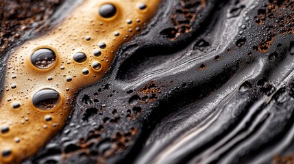 Sticker -  A tight shot of black and yellow material with water droplets on its surface and at its edge