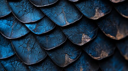 Wall Mural -  A tight shot of a blue bird's wing exhibiting a white speck at its tip