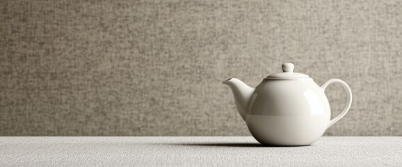 Minimalist white porcelain teapot on textured surface for elegant home decor