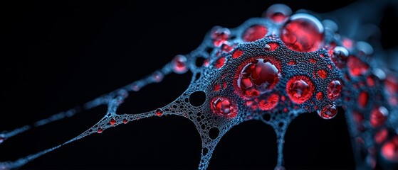 Sticker -  A tight shot of a red-and-black object, adorned with water droplets at its upper and lower edges