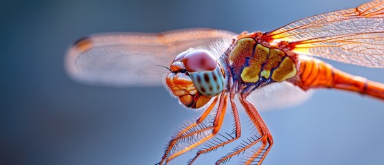 Canvas Print -  A close-up of a dragonfly against a blue sky