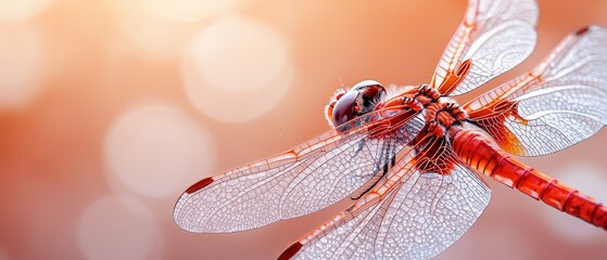 Sticker -  A tight shot of a dragonfly perched on a branch against a lightly hued, out-of-focus background