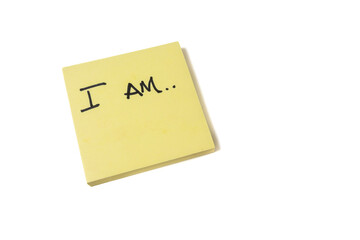 I Am sticky note on white background