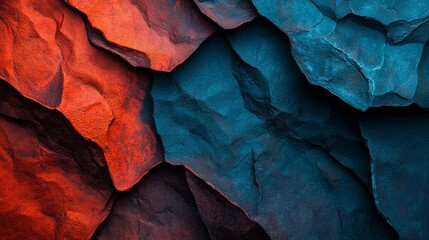 Canvas Print -  A detailed view of a rock formation's red and blue colored side