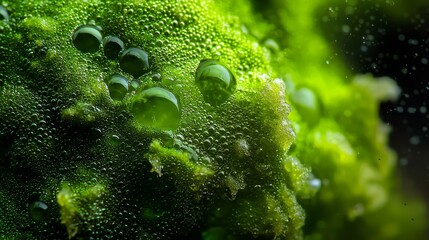 Poster -  A tight shot of a verdant plant, adorned with water droplets on its leaves and surface