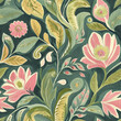 © Chanyapat - Floral design featuring vibrant pink and green elements on dark background, creating lively and cheerful atmosphere. This seamless pattern is perfect for various creative projects