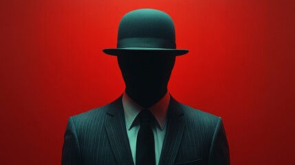 Poster - A man in a suit and hat is standing in front of a red background