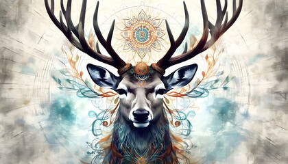 Wall Mural - Shamanic Journey with Deer Symbolism in Generative AI Artistry