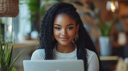 Wall Mural - Young Woman Working on Laptop