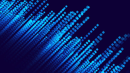 Poster - Big Data Flying Pixels. Blockchain Computer Data Flow Flying Bits Visualization. Computer Memory Buffer Overflow Problem. Pixel Data Flow Matrix in Metaverse Cyberspace Vector Illustration.